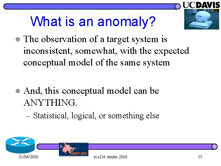 What is an anomaly? l The observation of a target system is inconsistent, somewhat,