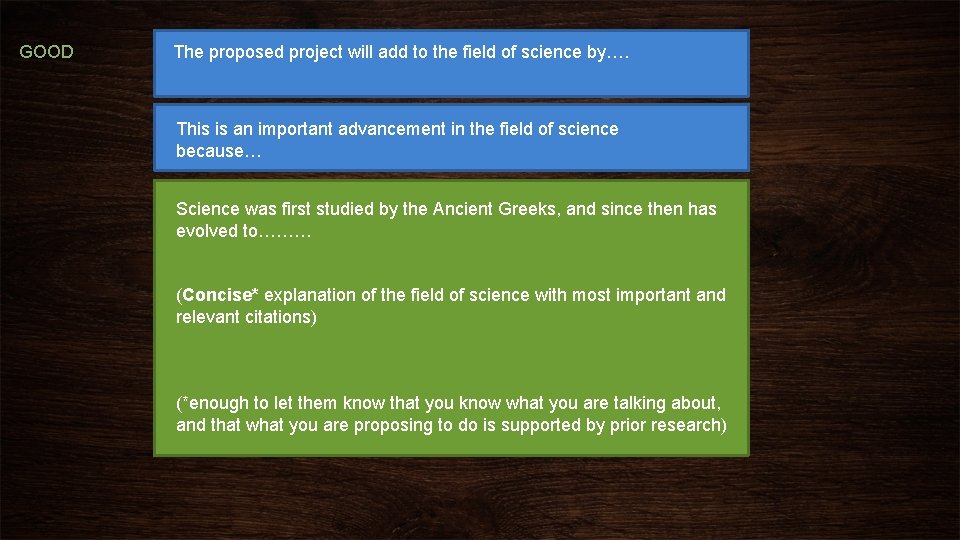 GOOD The proposed project will add to the field of science by…. This is
