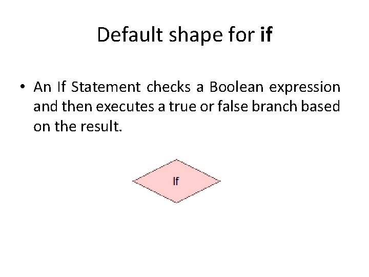 Default shape for if • An If Statement checks a Boolean expression and then