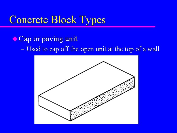Concrete Block Types u Cap or paving unit – Used to cap off the