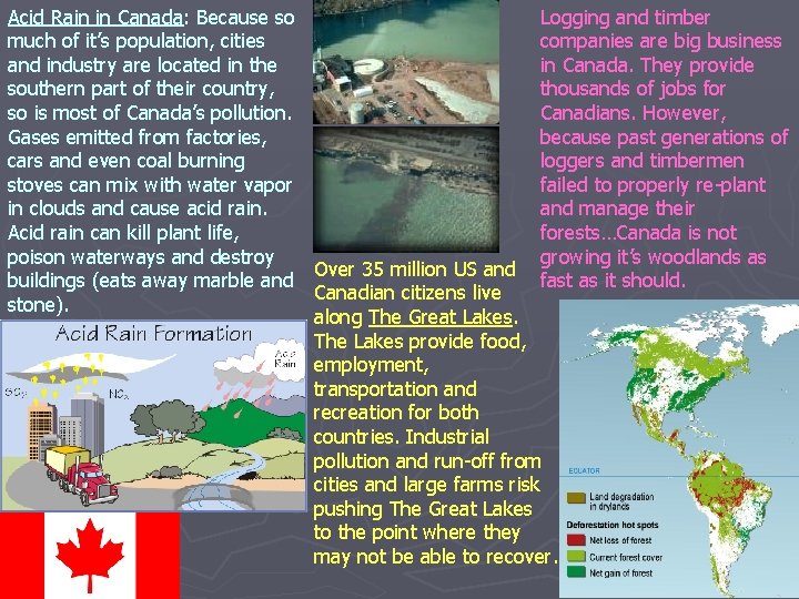 Acid Rain in Canada: Because so Logging and timber much of it’s population, cities