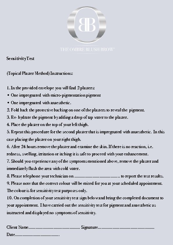 Sensitivity Test (Topical Plaster Method) Instructions: 1. In the provided envelope you will find