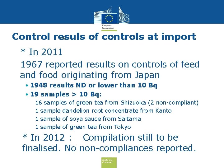 Control resuls of controls at import • * In 2011 • 1967 reported results