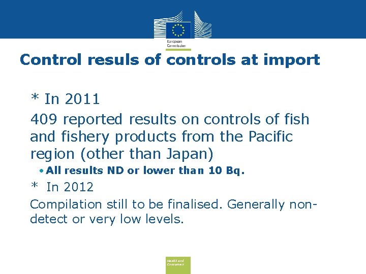 Control resuls of controls at import • * In 2011 • 409 reported results