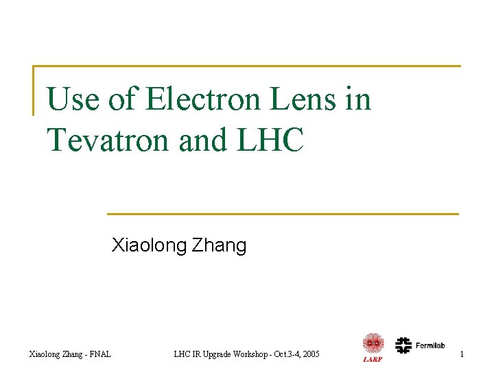 Use of Electron Lens in Tevatron and LHC Xiaolong Zhang - FNAL LHC IR