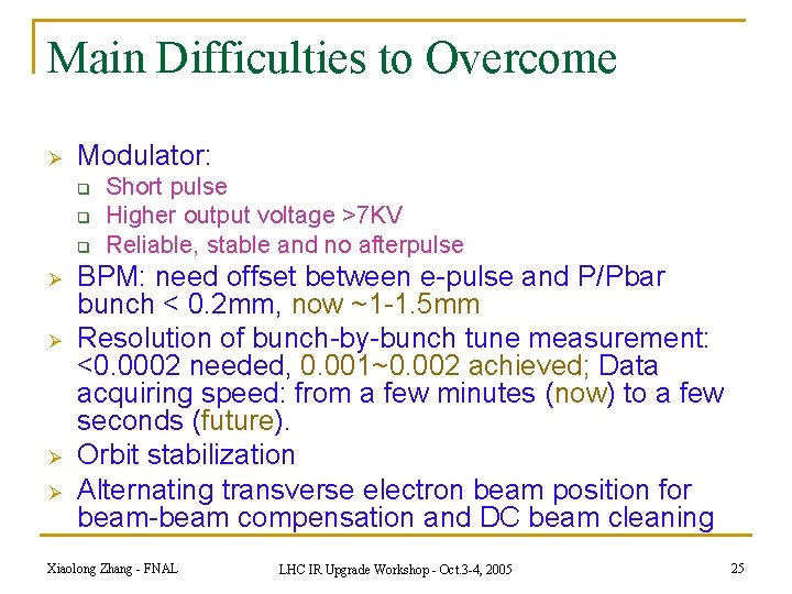 Main Difficulties to Overcome Ø Modulator: q q q Ø Ø Short pulse Higher