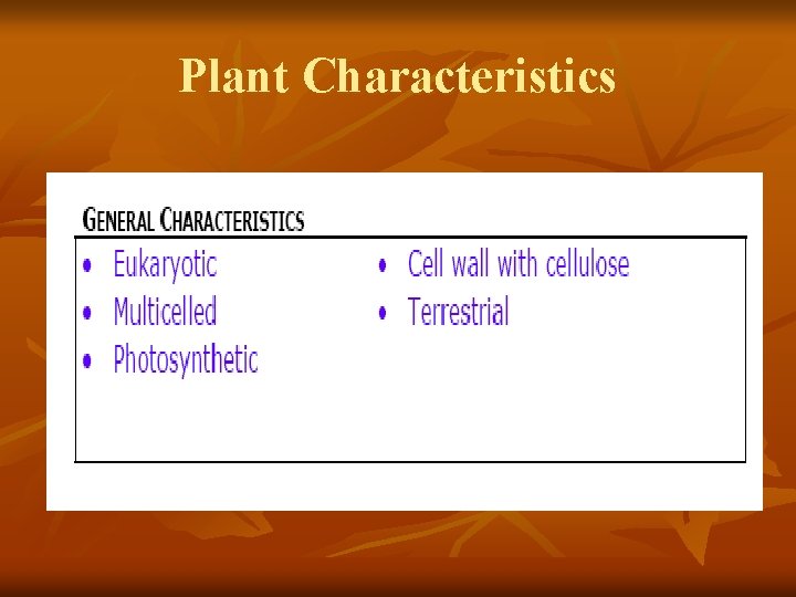 Plant Characteristics 