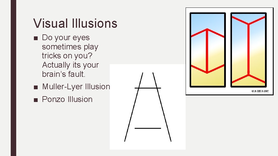 Visual Illusions ■ Do your eyes sometimes play tricks on you? Actually its your