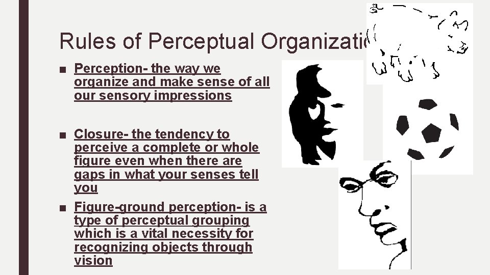 Rules of Perceptual Organization ■ Perception- the way we organize and make sense of