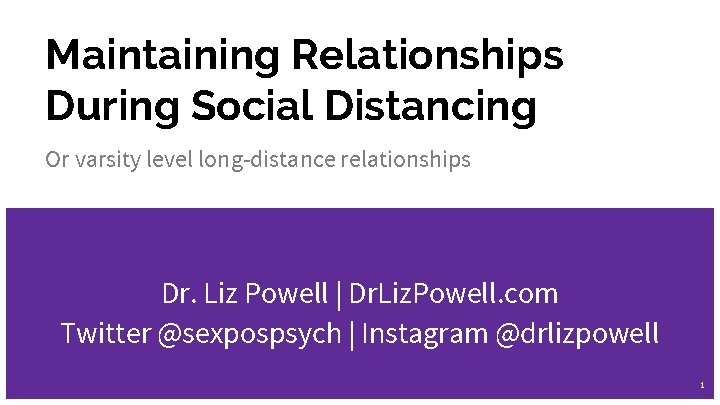 Maintaining Relationships During Social Distancing Or varsity level long-distance relationships Dr. Liz Powell |