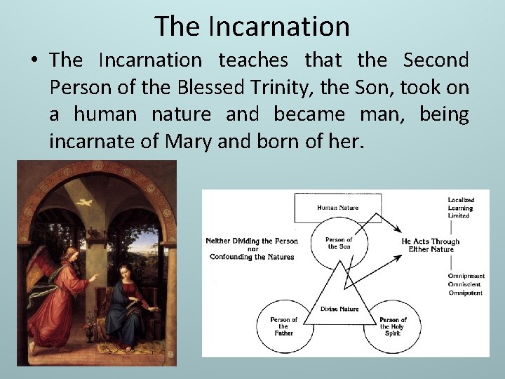 The Incarnation • The Incarnation teaches that the Second Person of the Blessed Trinity,
