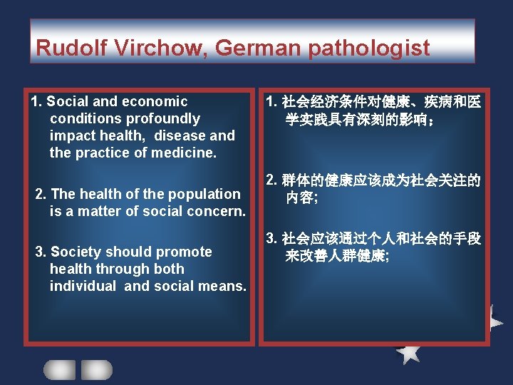 Rudolf Virchow, German pathologist 1. Social and economic conditions profoundly impact health, disease and Rudolf Virchow, German pathologist 1. Social and economic conditions profoundly impact health, disease and