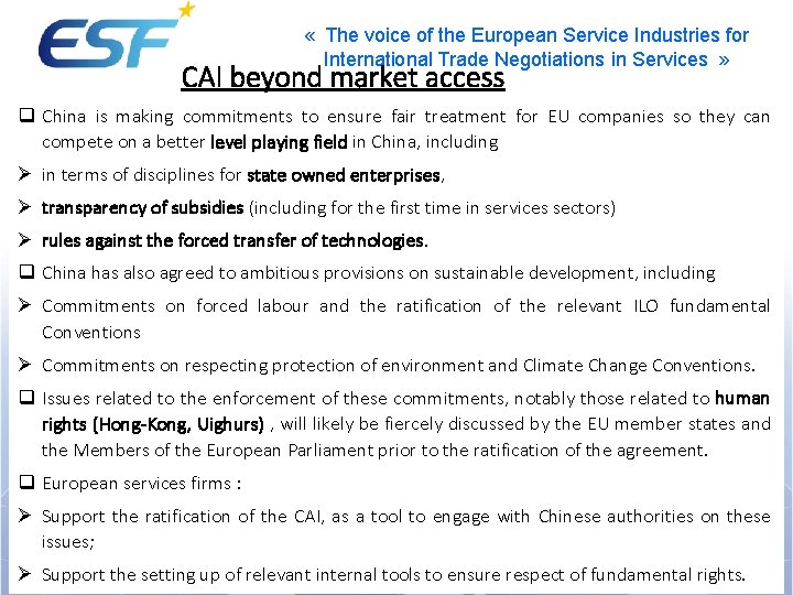  « The voice of the European Service Industries for International Trade Negotiations in