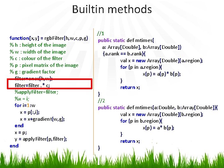 Builtin methods function[x, y] = rgb. Filter(h, w, c, p, g) % h :