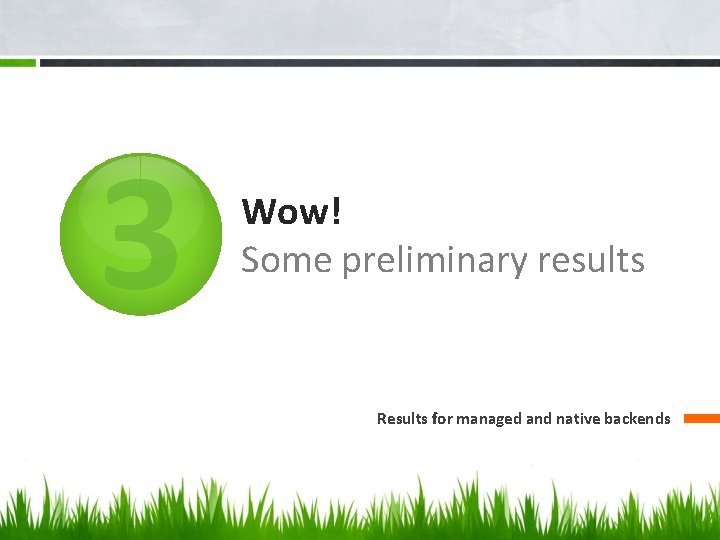 3 Wow! Some preliminary results Results for managed and native backends 