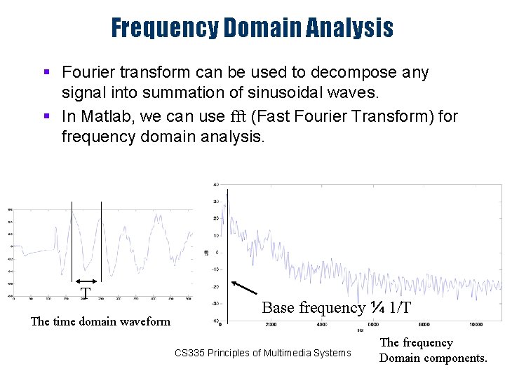 Frequency Domain Analysis § Fourier transform can be used to decompose any signal into