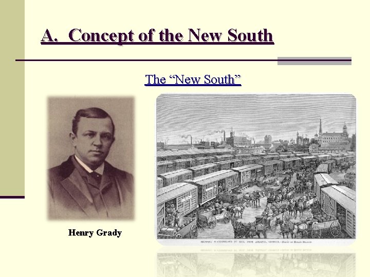 A. Concept of the New South The “New South” Henry Grady 