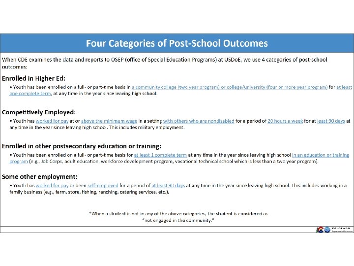 Four Categories of Post. School Outcomes 