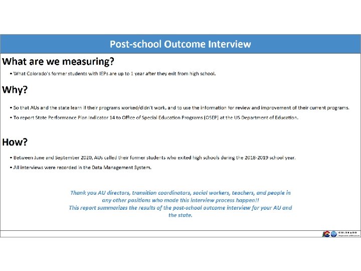 Post-school Outcome Interview 