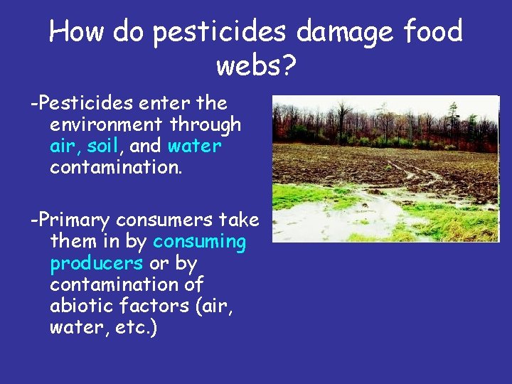 How do pesticides damage food webs? -Pesticides enter the environment through air, soil, and