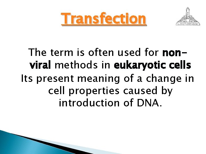 Transfection The term is often used for nonviral methods in eukaryotic cells Its present