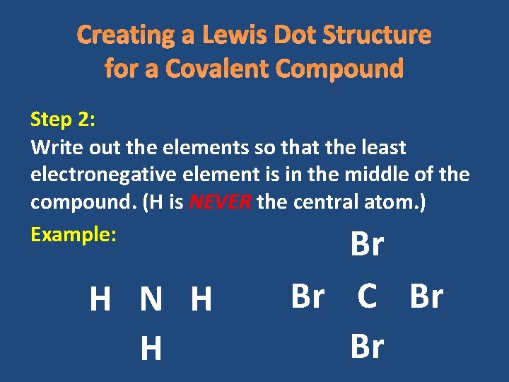 Creating a Lewis Dot Structure for a Covalent Compound Step 2: Write out the