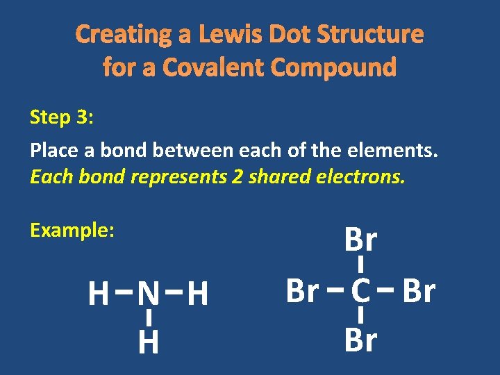 Creating a Lewis Dot Structure for a Covalent Compound Step 3: Place a bond