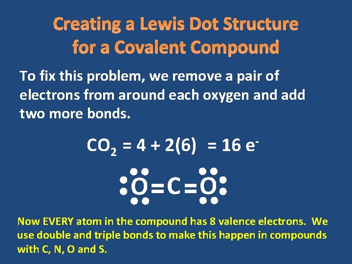 Creating a Lewis Dot Structure for a Covalent Compound To fix this problem, we