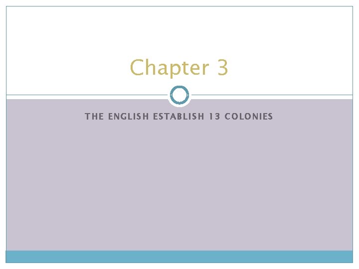 Chapter 3 THE ENGLISH ESTABLISH 13 COLONIES 
