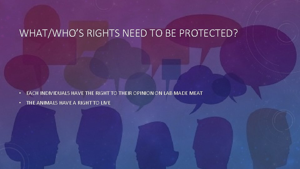 WHAT/WHO’S RIGHTS NEED TO BE PROTECTED? • EACH INDIVIDUALS HAVE THE RIGHT TO THEIR