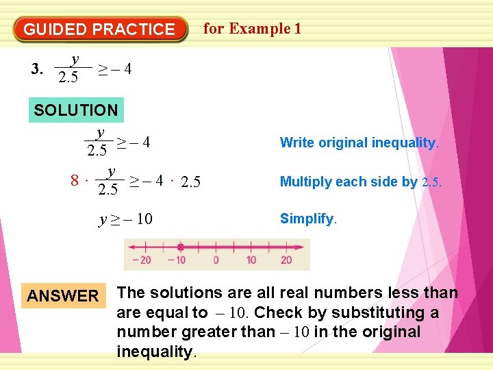 for Example 1 GUIDED PRACTICE y 3. 2. 5 ≥– 4 SOLUTION y ≥–