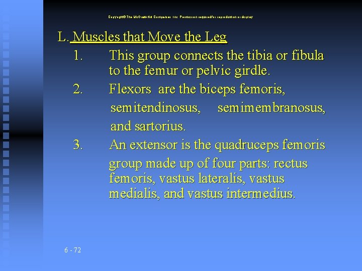 Copyright The Mc. Graw-Hill Companies, Inc. Permission required for reproduction or display. L. Muscles