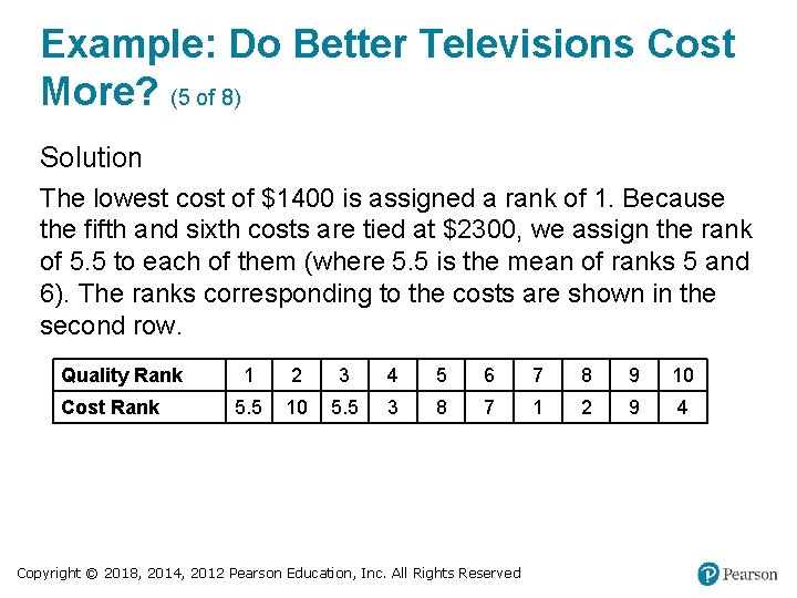 Example: Do Better Televisions Cost More? (5 of 8) Solution The lowest cost of