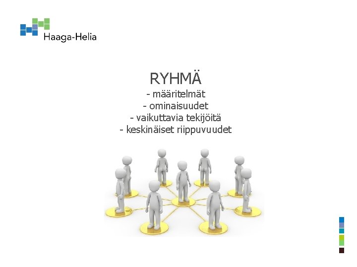 RYHMÄ - määritelmät - ominaisuudet - vaikuttavia tekijöitä - keskinäiset riippuvuudet 