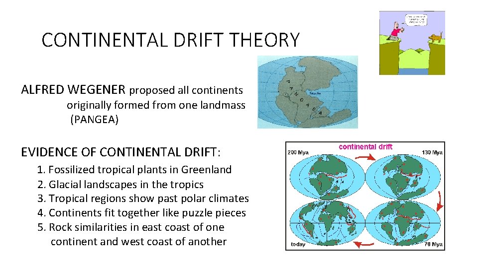 CONTINENTAL DRIFT THEORY ALFRED WEGENER proposed all continents originally formed from one landmass (PANGEA) CONTINENTAL DRIFT THEORY ALFRED WEGENER proposed all continents originally formed from one landmass (PANGEA)