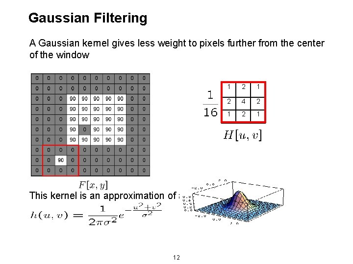 Gaussian Filtering A Gaussian kernel gives less weight to pixels further from the center