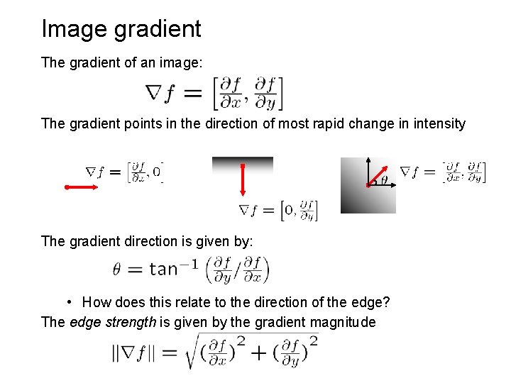 Image gradient The gradient of an image: The gradient points in the direction of