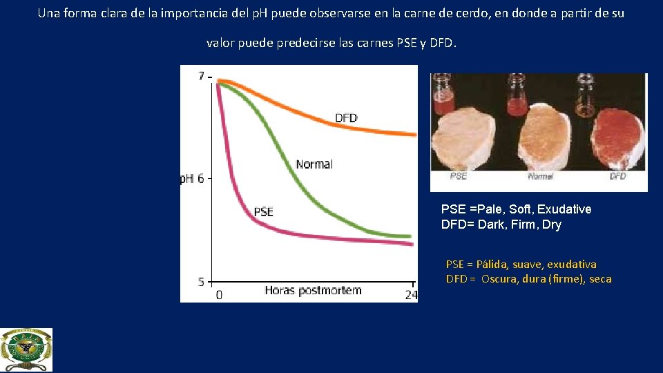 Una forma clara de la importancia del p. H puede observarse en la carne