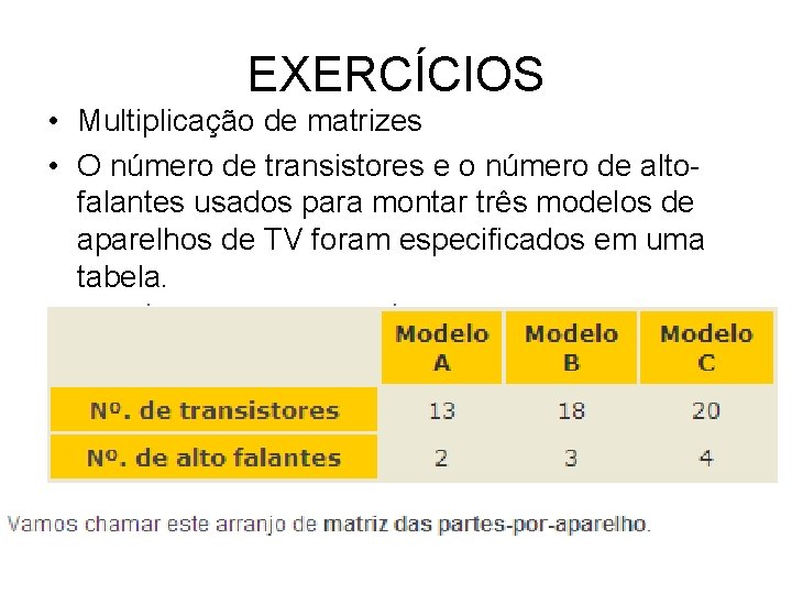 EXERCÍCIOS • Multiplicação de matrizes • O número de transistores e o número de EXERCÍCIOS • Multiplicação de matrizes • O número de transistores e o número de