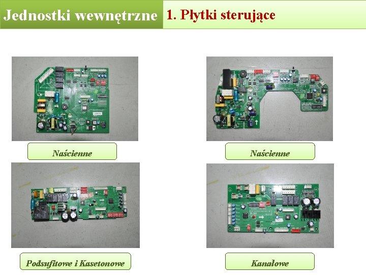 1. Płytki 2. Indoor unitssterujące PCB Jednostkiunits wewnętrzne Indoor Naścienne Podsufitowe i Kasetonowe Naścienne 1. Płytki 2. Indoor unitssterujące PCB Jednostkiunits wewnętrzne Indoor Naścienne Podsufitowe i Kasetonowe Naścienne