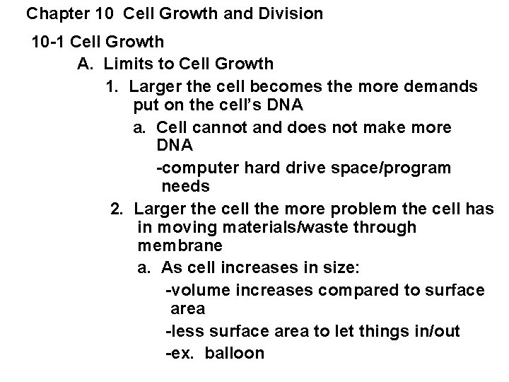 Chapter 10 Cell Growth and Division 10 1
