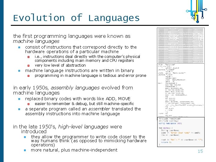 Evolution of Languages the first programming languages were known as machine languages n consist Evolution of Languages the first programming languages were known as machine languages n consist