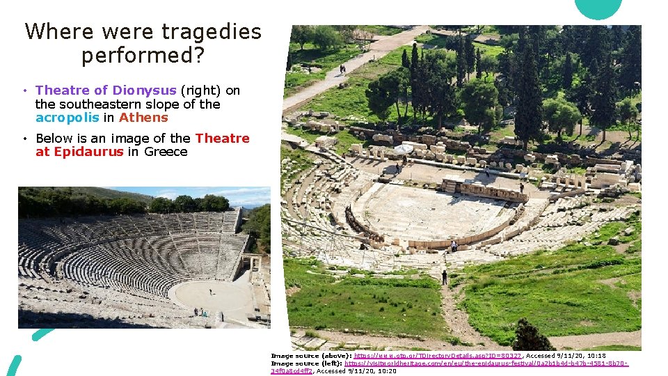 Where were tragedies performed? • Theatre of Dionysus (right) on the southeastern slope of