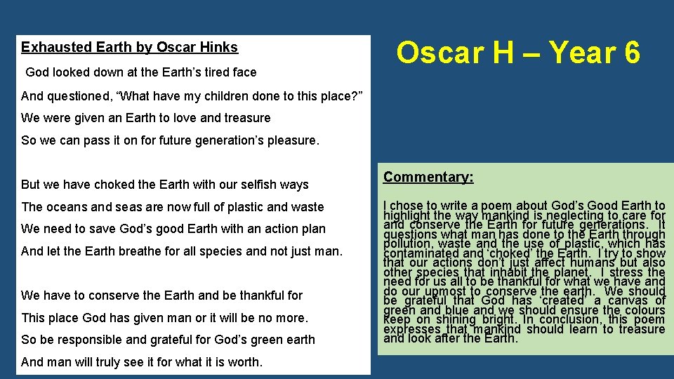 Exhausted Earth by Oscar Hinks God looked down at the Earth’s tired face Oscar
