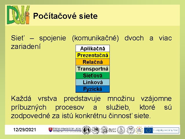 Počítačové siete Sieť – spojenie (komunikačné) dvoch a viac zariadení Každá vrstva predstavuje množinu