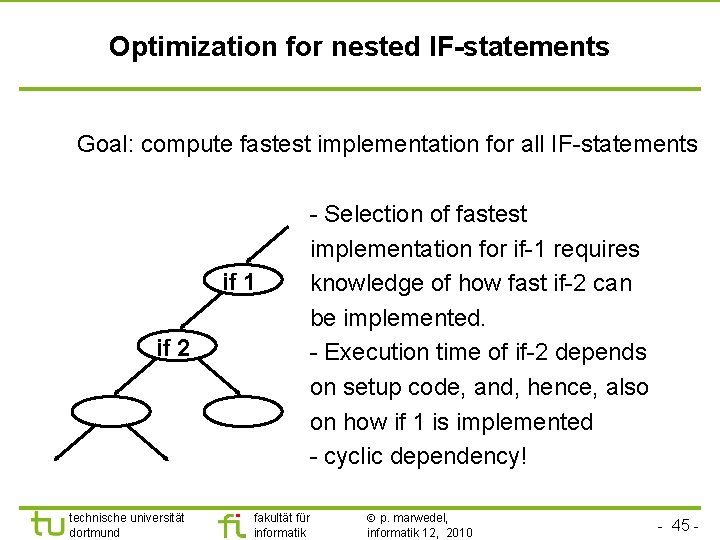 TU Dortmund Optimization for nested IF-statements Goal: compute fastest implementation for all IF-statements if