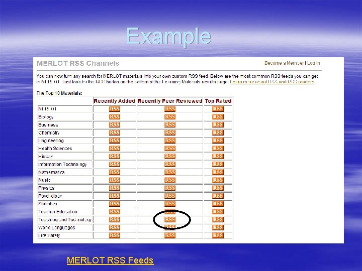 Example MERLOT RSS Feeds 