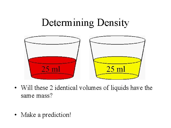 Determining Density • Will these 2 identical volumes of liquids have the same mass?