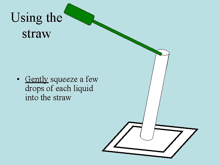 Using the straw • Gently squeeze a few drops of each liquid into the
