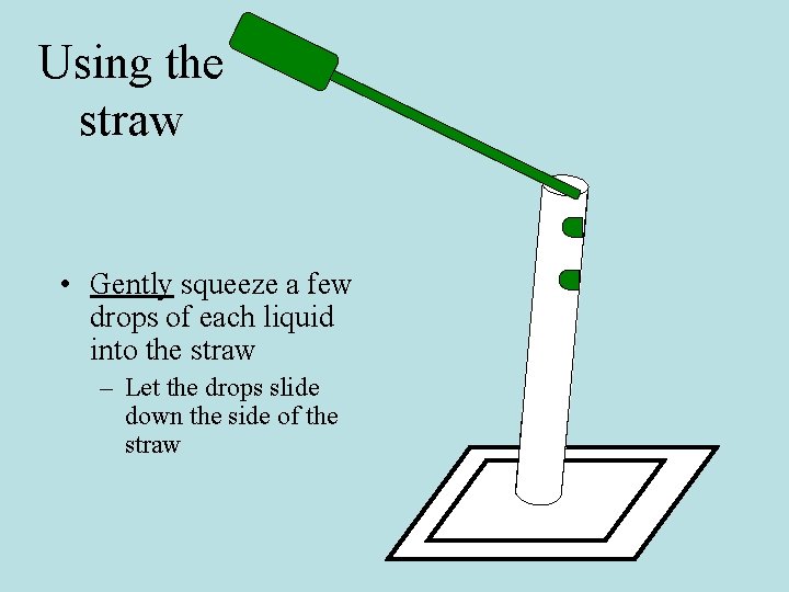 Using the straw • Gently squeeze a few drops of each liquid into the
